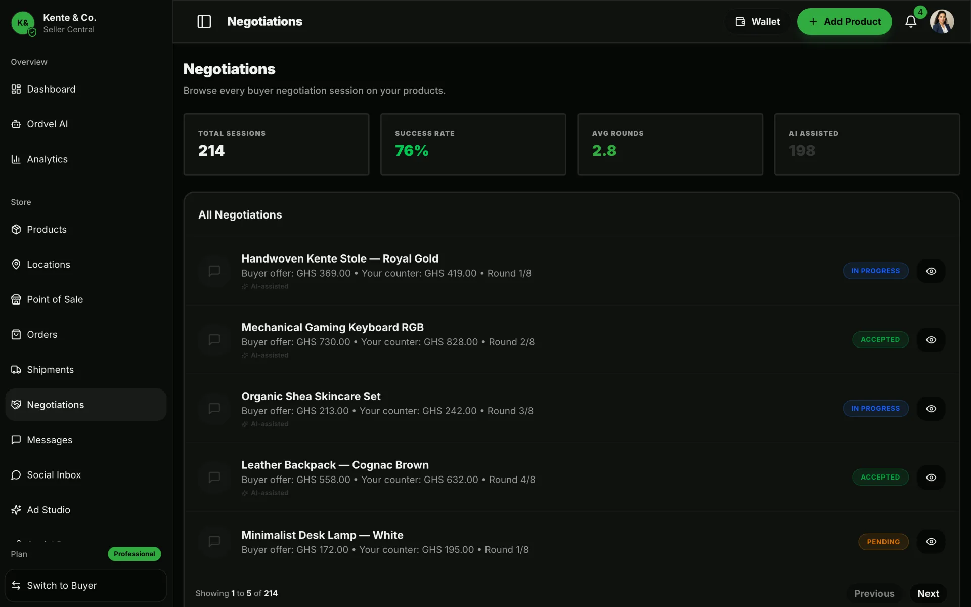 Ordvel Seller Central AI Negotiations: Every buyer bargaining session, handled by AI inside the margin floor you set.